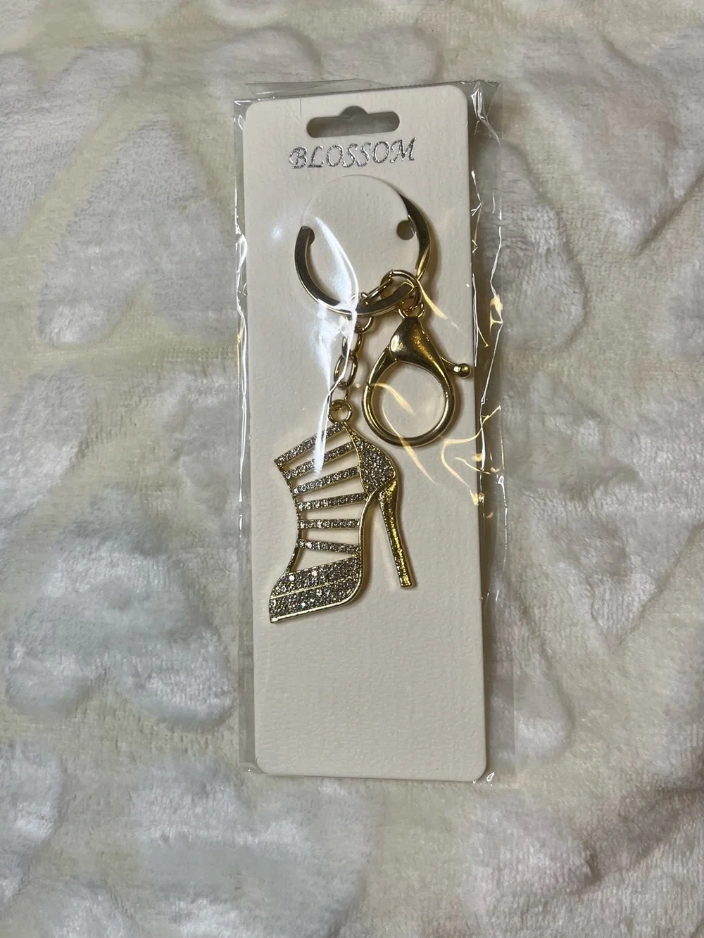 Gold Rhinestone Stiletto Keychain Bag Charm
